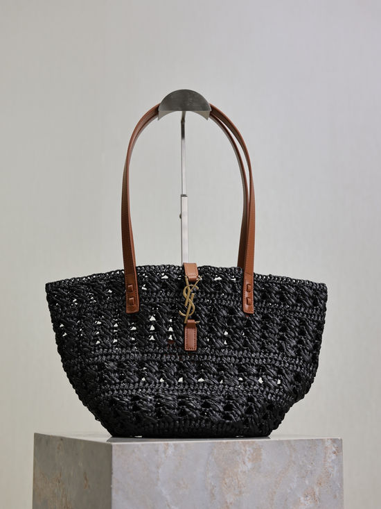 Yves Saint Laurent Raffia Woven Open Tote Bag 685618
