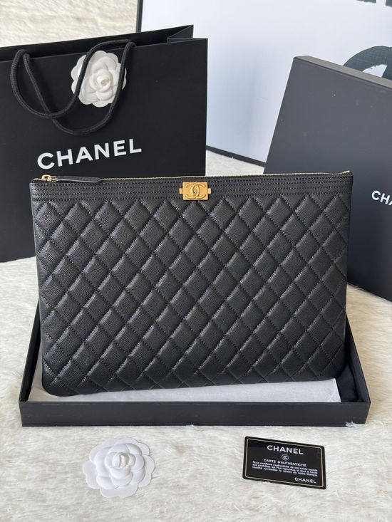Chanel Leboy Caviar Leather Envelope Clutch 9847