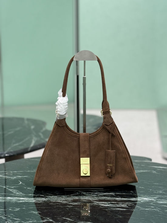 Prada Suede Top Handle Shoulder Bag 1BG563