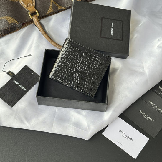 Yves Saint Laurent Crocodile Embossed Foldable Wallet 607727