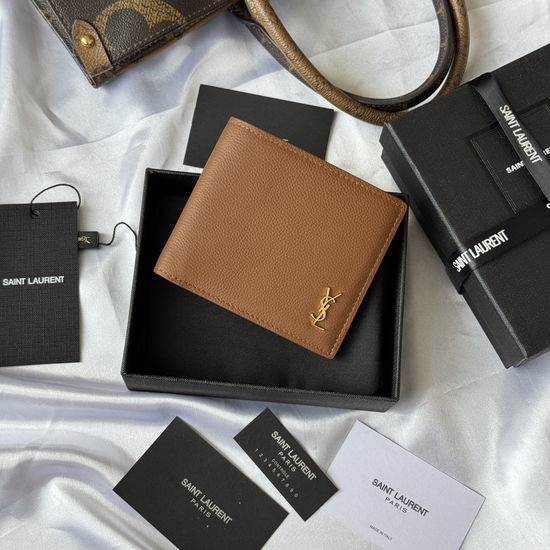 Yves Saint Laurent YSL MONOGRAM Fold Wallet Leather With Logo 607727