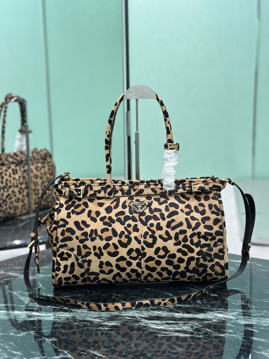 Prada SoftLux Leopard Print Handbag with Adjustable Strap 1BA433