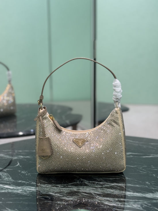 Prada Hobo Crystal Embellished Shoulder Bag 1NE204M