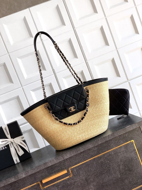 Chanel Raffia Leather Woven Basket Bag AS5952