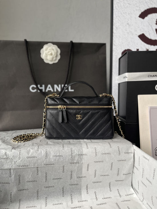 Chanel V Quilted Caviar Leather Lunch Box Bag AP5312