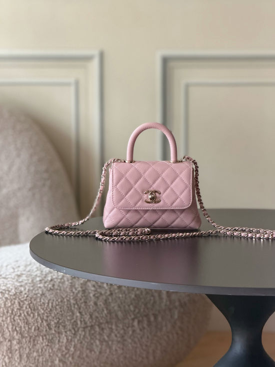 Chanel Handbag Grained Calfskin Light Gold Hardware 4244