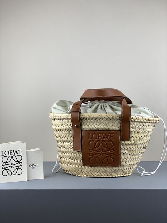Loewe Woven Basket Bag Brown Malaysian Palm Leaves 005