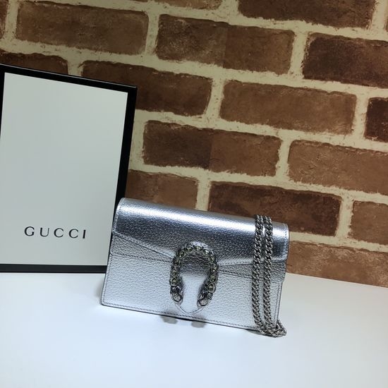 Gucci Chain Shoulder Silver Tone Leather Bag 476432