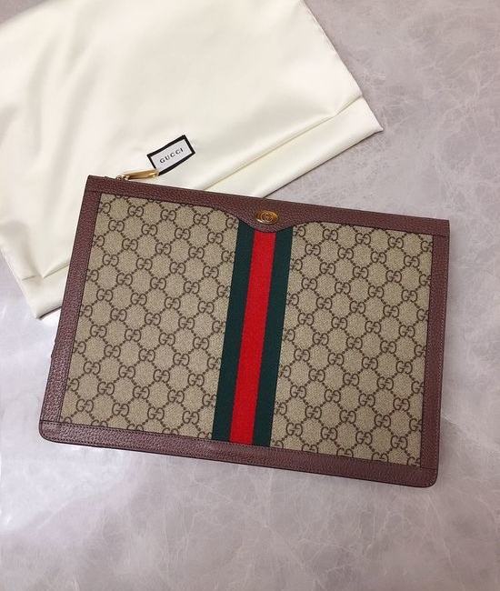 Gucci Web GG Canvas Leather Zipper Handbag 523359