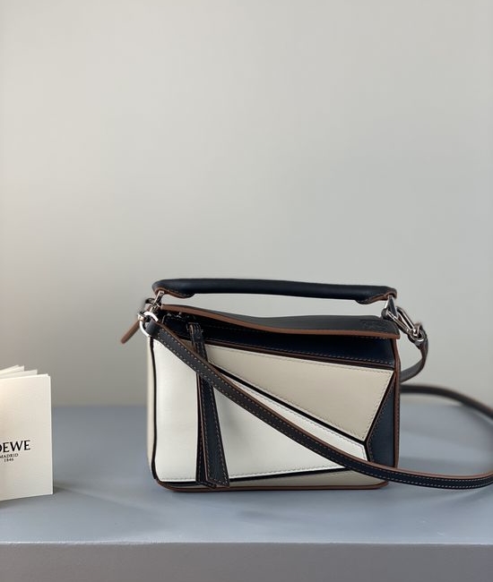 Loewe PUZZLE Mini White Black Leather Bag 3000
