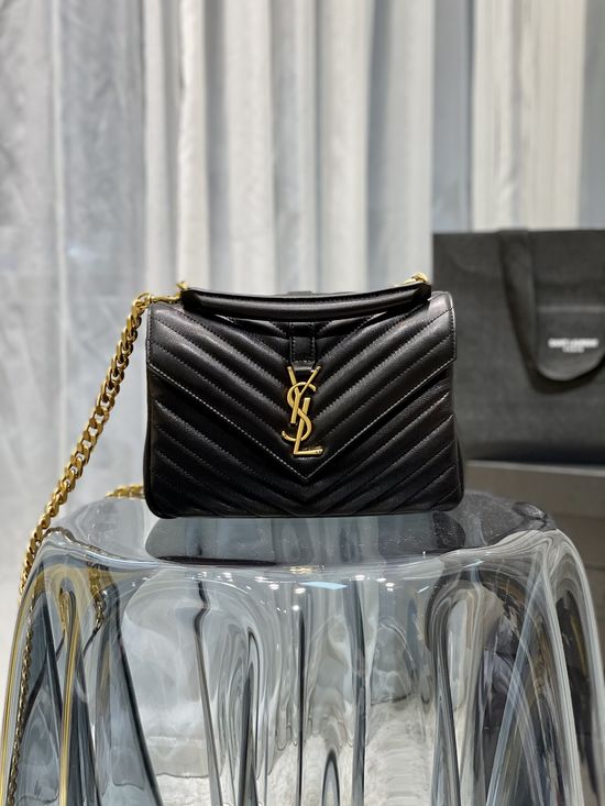 Yves Saint Laurent Monogram College Black Gold Buckle Bag 392737