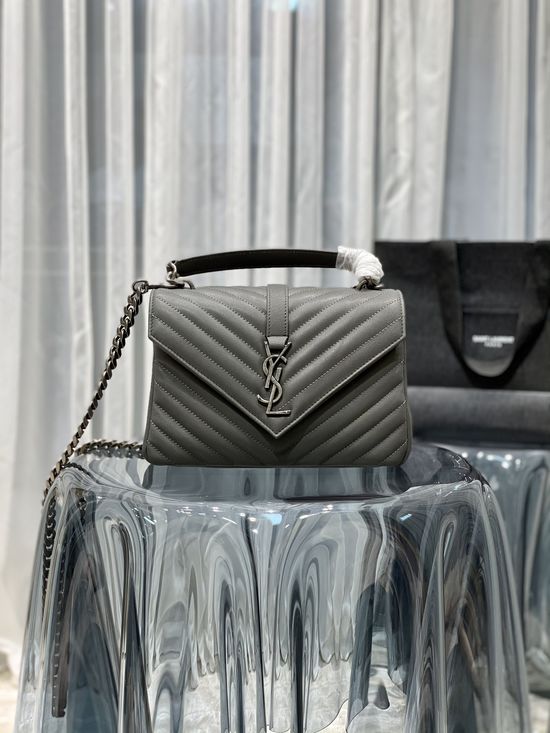 Yves Saint Laurent Monogram College Grey Silver Buckle Bag 392737