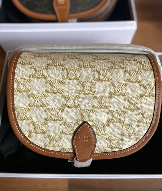 Celine FOLCO TRIOMPHE Coated Canvas Saddle Bag 191502