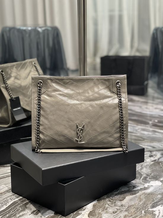 Yves Saint Laurent Crinkled Waxed Leather Tote Bag 577999