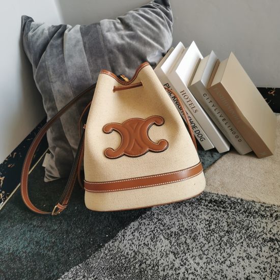 Celine SEAU MARIN Fabric Leather Handbag 196752