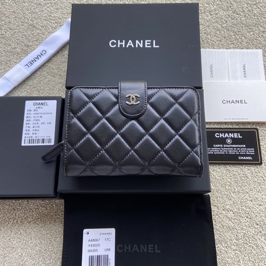 Chanel Wallet Lambskin Black Silver A48667