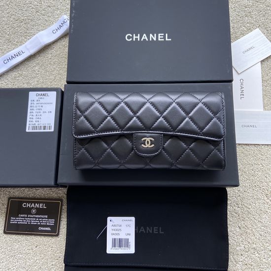 Chanel Wallet Lambskin Black Silver A80758