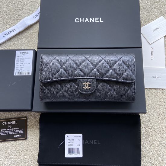 Chanel Wallet Grained Calfskin Leather Wallet A80758