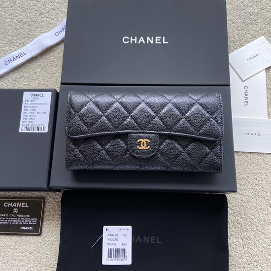 Chanel Wallet Grained Calfskin Leather Wallet A80758