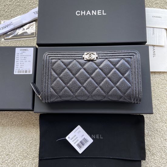Chanel Wallet Grained Calfskin Silver Hardware A80288