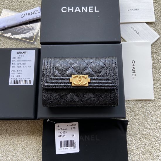 Chanel Wallet Black Caviar Gold Hardware A80603