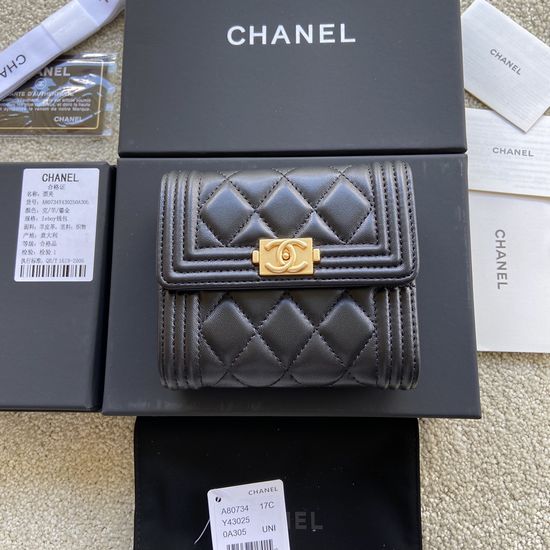 Chanel Wallet Lambskin Black Gold A80734