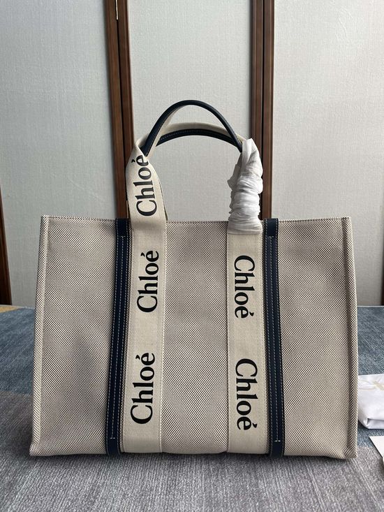 Chloe Woody Tote Bag Large Navy 6044