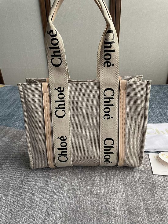 Chloe Woody Tote Bag Biscuit Pink Medium 6043