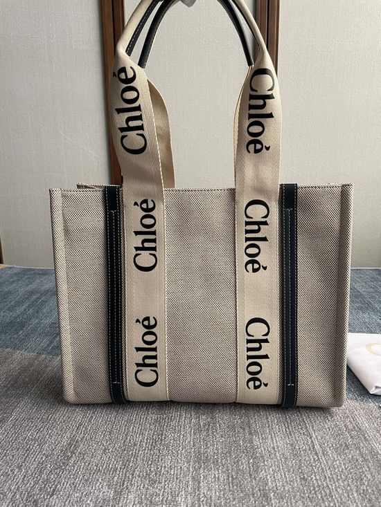 Chloe Woody Tote Bag Medium Navy 6043
