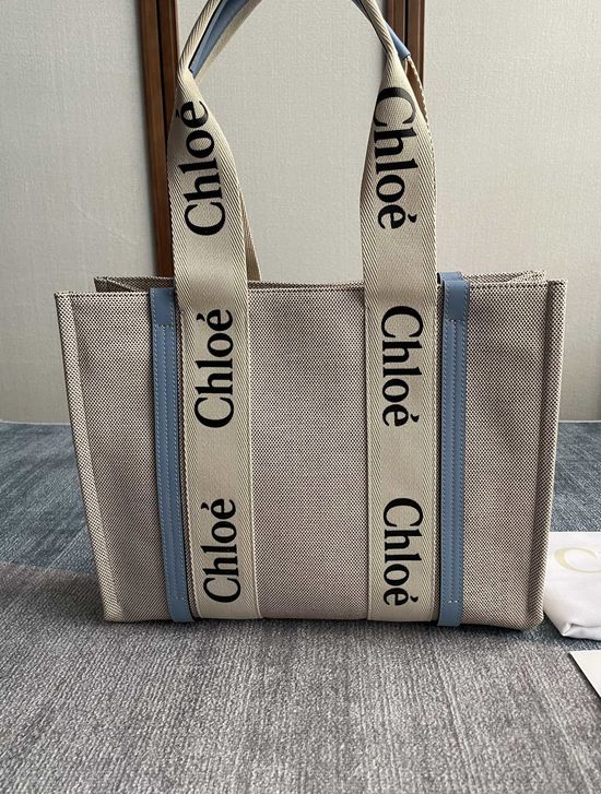 Chloe Woody Tote Bag Light Blue Medium 6043