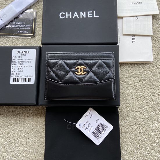 Chanel Wallet Premium Quality Black Gold Hardware 84386