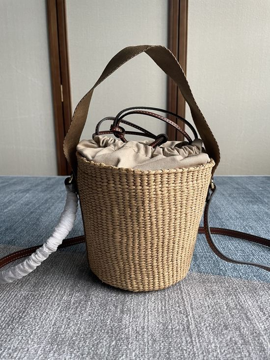 Chloe Woody Basket Drawstring Rattan Bag 6048