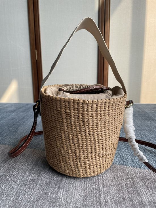 Chloe Woody Basket Drawstring Rattan Bag 6048