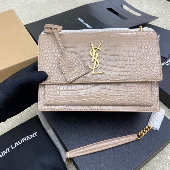 Yves Saint Laurent Sunset Beige Crocodile Shoulder Bag 442906 19745