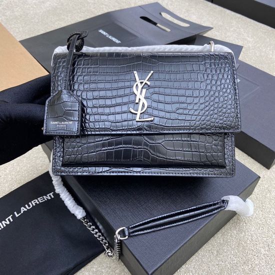 Yves Saint Laurent Sunset Crocodile Pattern Shoulder Bag 442906 19744