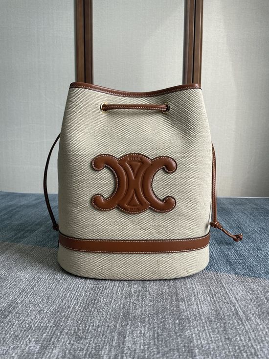 Celine SEAU MARIN Canvas Leather Bucket Bag 196752