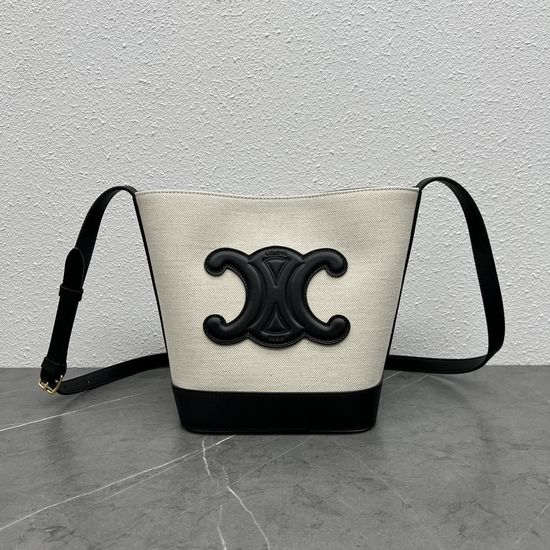 Celine CUIR Bucket Bag Linen Black 198243