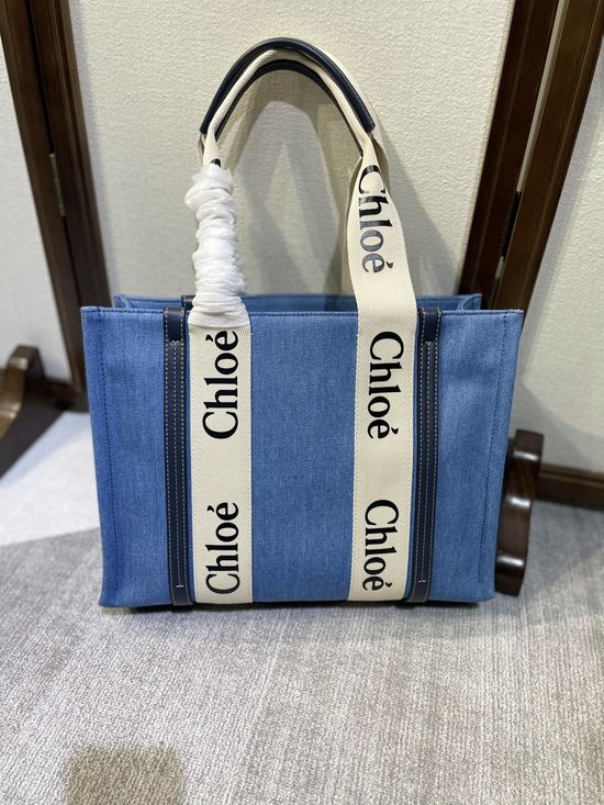 Chloe Woody Tote Bag Denim Medium 6043