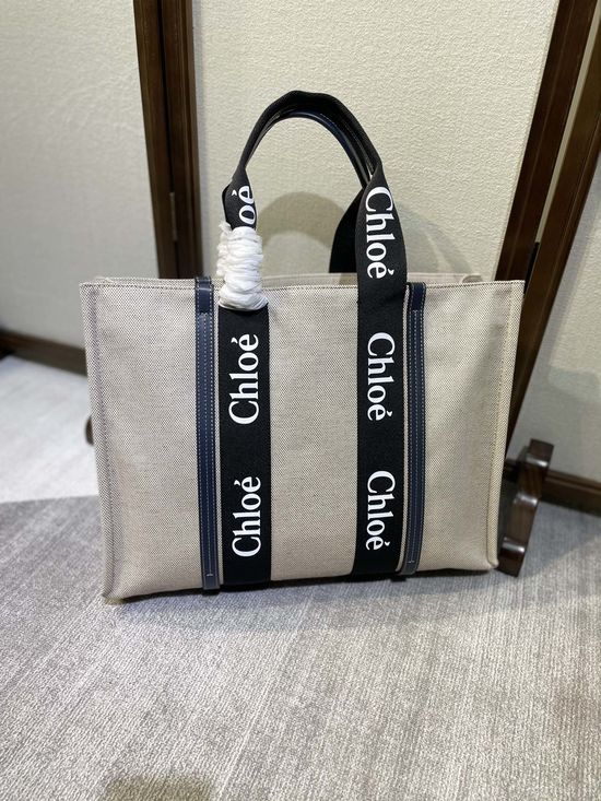 Chloe Woody Tote Large Canvas Contrast Strap Bag 6044