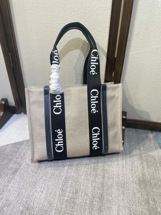 Chloe Woody Tote Medium Canvas Contrast Strap Bag 6043
