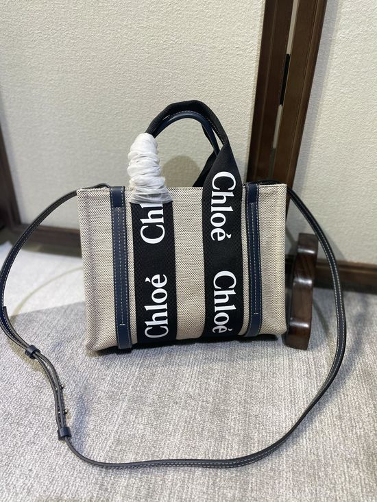 Chloe Woody Tote Canvas Midnight Blue Handbag 6051
