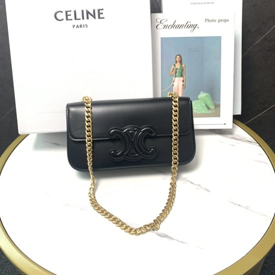 Celine Triomphe Chain Shoulder Bag Black Gold 199243