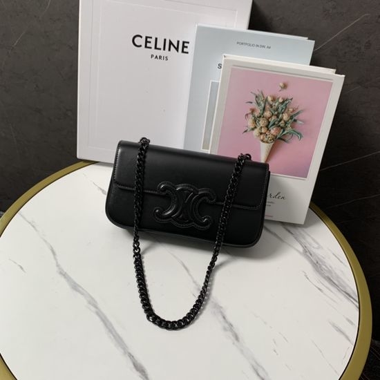 Celine Triomphe Chain Shoulder Bag Black Gun 199243