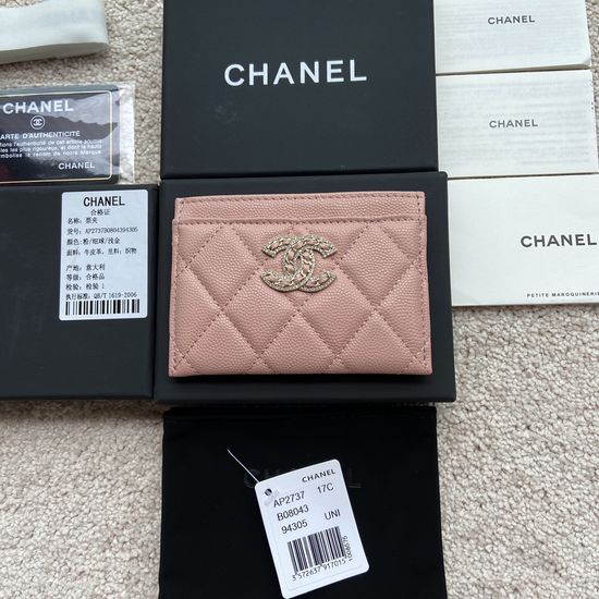 Chanel Wallet Pink Grain Calfskin Light Gold Hardware AP2737