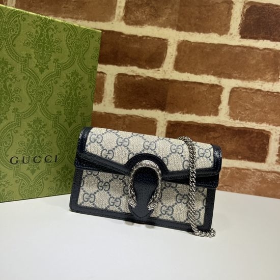Gucci Chain Shoulder Blue Canvas Leather Bag 476432