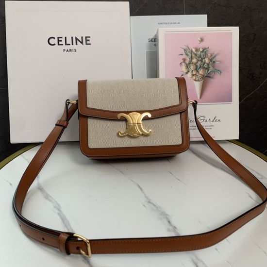 Celine Triomphe Linen Leather Shoulder Bag 188882