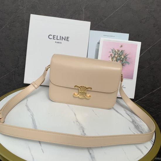 Celine Triomphe Leather Shoulder Bag 187363 Beige