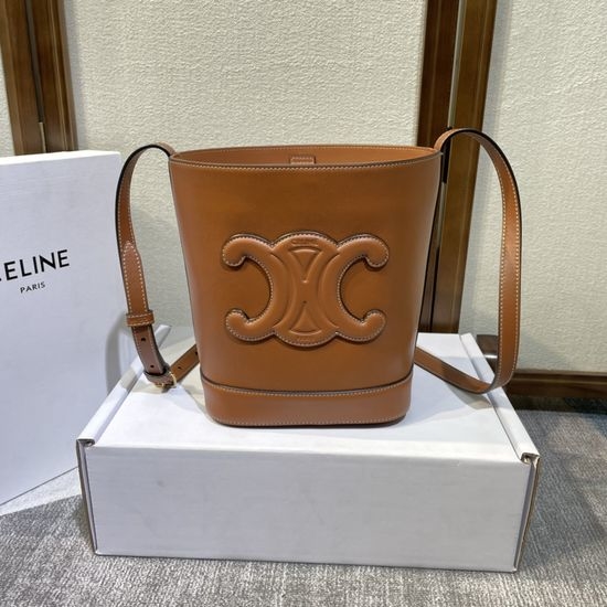 Celine CUIR Bucket Bag Adjustable Tan Brown 198243