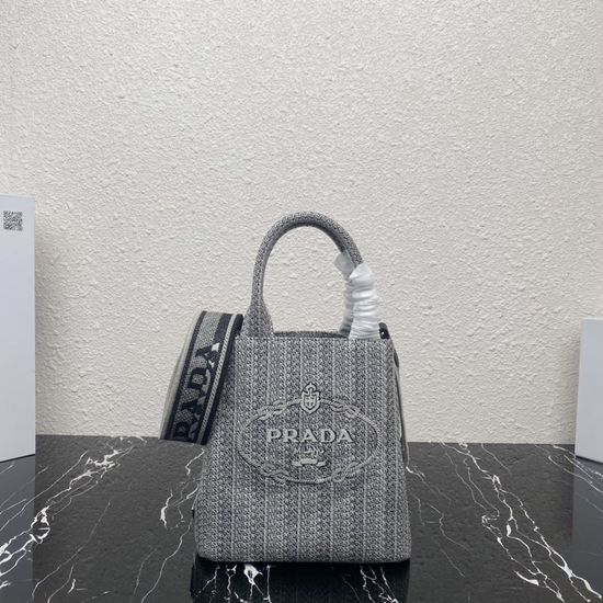 Prada Embroidered Tote Bag Small Blue 1BA343