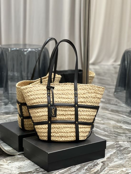 Yves Saint Laurent PANIER Raffia Leather Handbag 685634